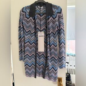 Glamorous Blue and Gray Chevron mission like button dress